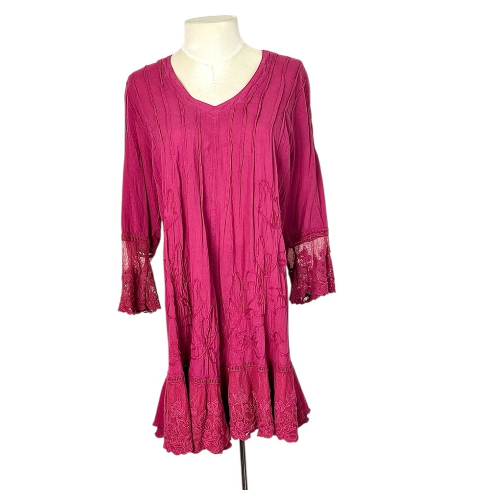 Gretty Zeuger Embroidered Lola Cotton Tunic dress Raspberry Pink Women's Size S